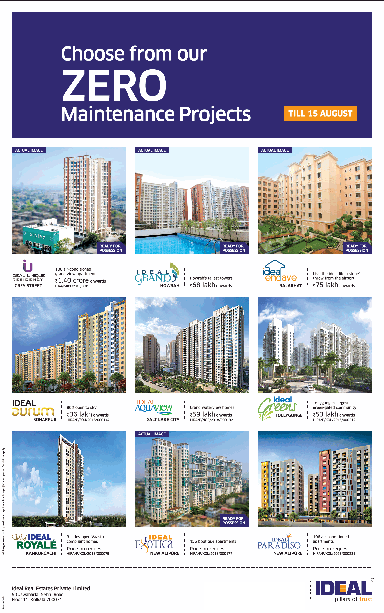 Zero maintenance charges for 5 years at Ideal Real Estates, Kolkata